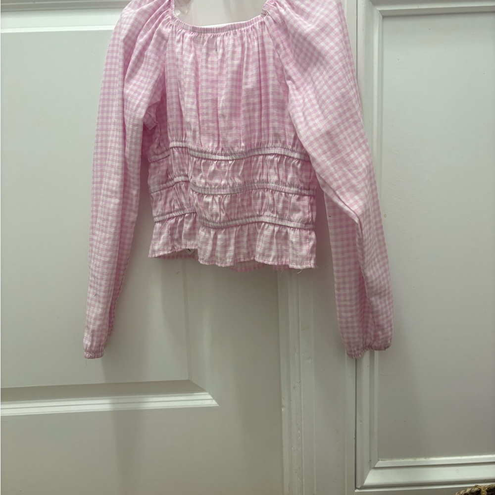 Art Class Pink Gingham Blouse with Ruffled Design